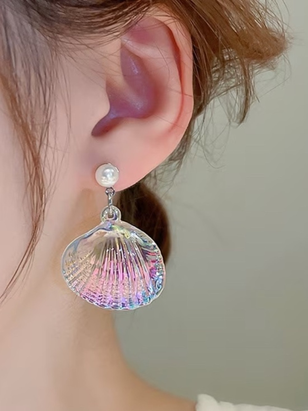 Colorful Shell Drop Earrings - Women Jewelry Iridescent Pearl